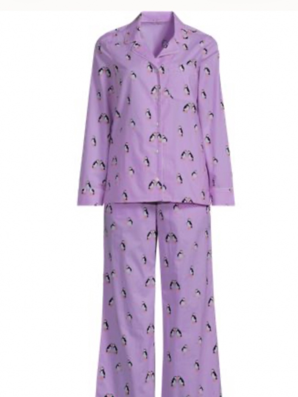 LANDS END Cotton Poplin 2 Piece PAJAMA SET Long Sleeve Top /Pants Size LARGE New